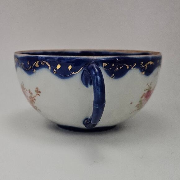 Antique Japanese Geisha Girl Cup Hand Painted Cobalt Blue Floral Gold Moriage - Picture 4 of 6